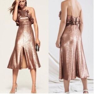 C/Meo Collective A-Line Ruffle  Dress X-tra Large Illuminated Bronze Sequins